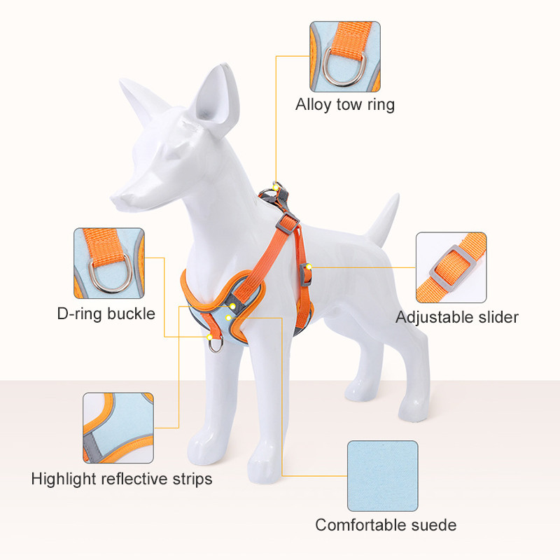 Elpojoša suņu iejūga Regulējama atstarojoša suņu iejūga un pavadas komplekts Izturīgs kucēnu iejūgs mājdzīvnieku aksesuāri