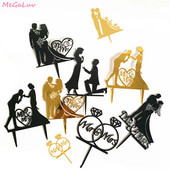 Pono ir ponios akriliniai vestuvinio torto papuošimai Nuotakos ir jaunikio keksų kepsneliai auksiniai juodi vestuvių poros torto dekoravimo reikmenys