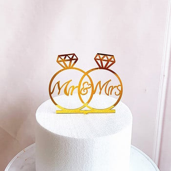 Г-н и г-жа Акрилна топерка за сватбена торта Булката и младоженеца Топери за кексчета Злато Черна Сватбена двойка Консумативи за украса на торта