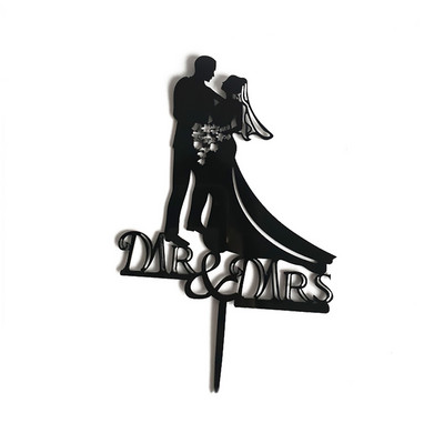 Pono ir ponios akriliniai vestuvinio torto papuošimai Nuotakos ir jaunikio keksų kepsneliai auksiniai juodi vestuvių poros torto dekoravimo reikmenys