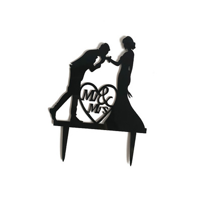 Pono ir ponios akriliniai vestuvinio torto papuošimai Nuotakos ir jaunikio keksų kepsneliai auksiniai juodi vestuvių poros torto dekoravimo reikmenys