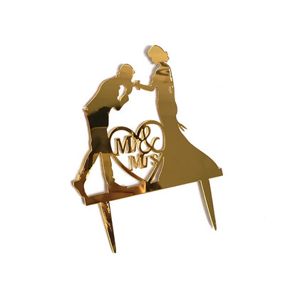 Pono ir ponios akriliniai vestuvinio torto papuošimai Nuotakos ir jaunikio keksų kepsneliai auksiniai juodi vestuvių poros torto dekoravimo reikmenys