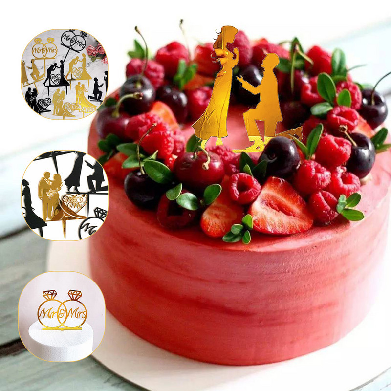 Pono ir ponios akriliniai vestuvinio torto papuošimai Nuotakos ir jaunikio keksų kepsneliai auksiniai juodi vestuvių poros torto dekoravimo reikmenys