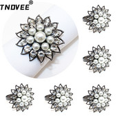 8PCS Gun melnu ziedu salvešu gredzeni Pērļu rhinstone salvešu turētājs Helovīna Lieldienu svētku ballītei Mājas galda noformējums ERP41