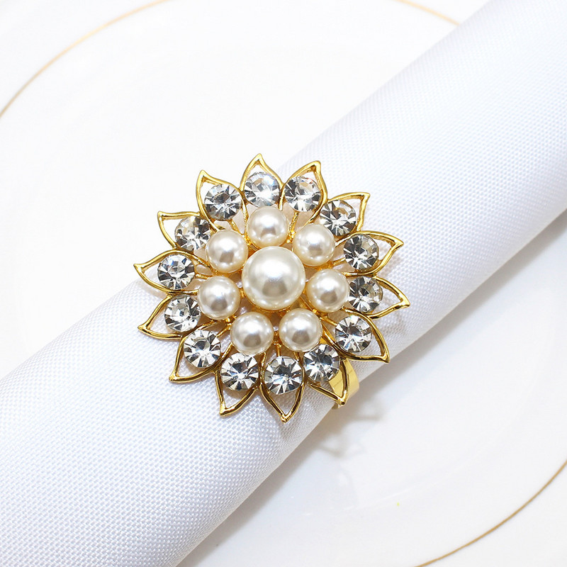 8PCS Gun melnu ziedu salvešu gredzeni Pērļu rhinstone salvešu turētājs Helovīna Lieldienu svētku ballītei Mājas galda noformējums ERP41