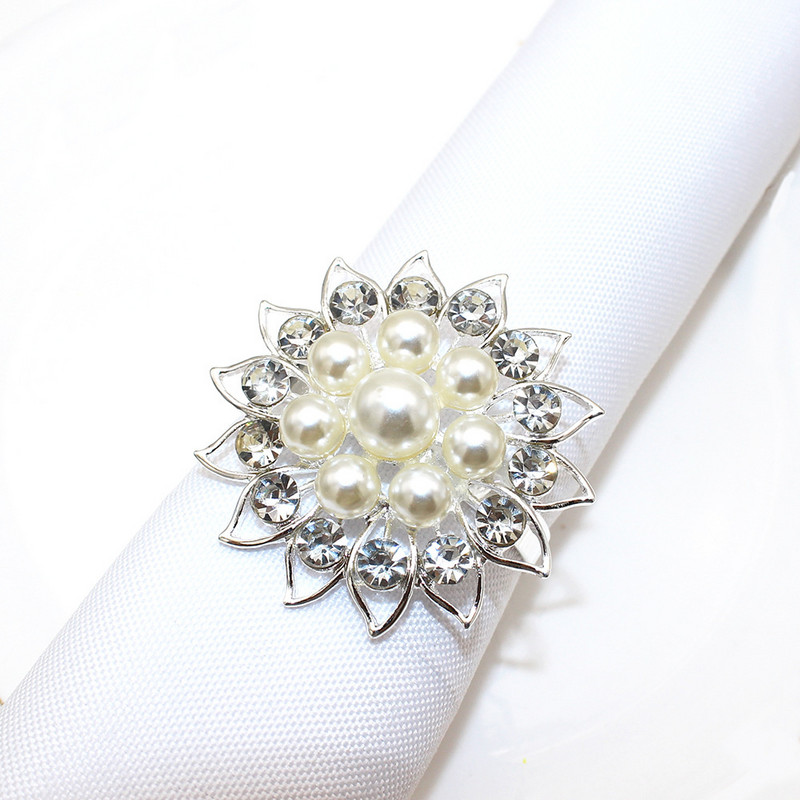 8PCS Gun melnu ziedu salvešu gredzeni Pērļu rhinstone salvešu turētājs Helovīna Lieldienu svētku ballītei Mājas galda noformējums ERP41