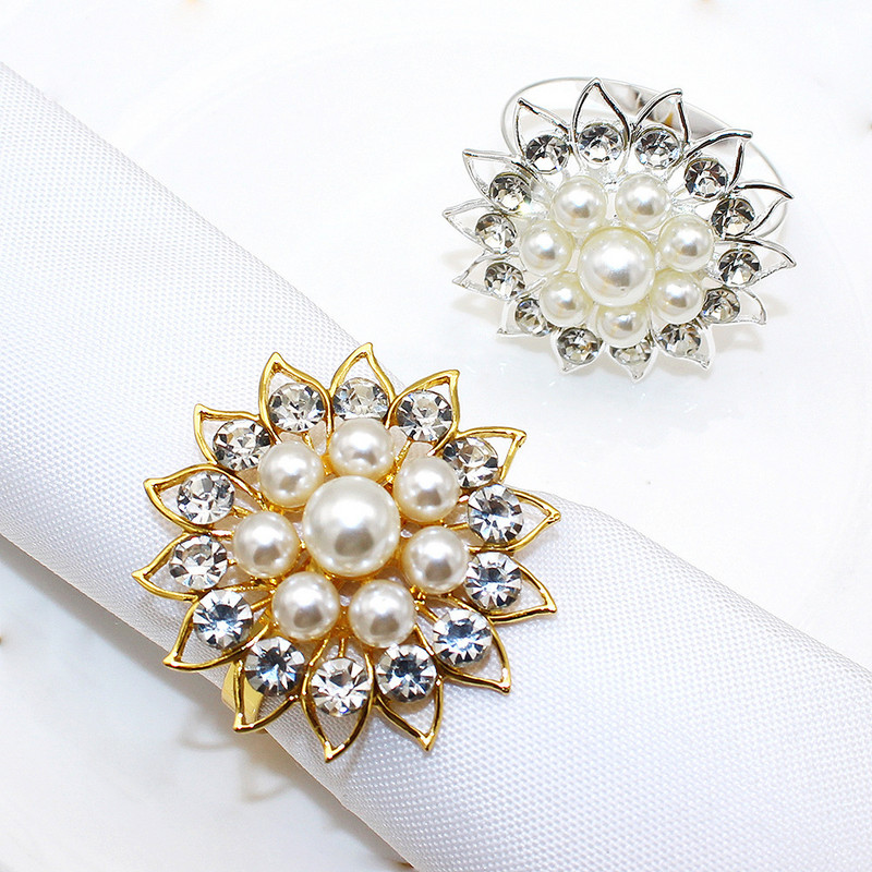 8PCS Gun melnu ziedu salvešu gredzeni Pērļu rhinstone salvešu turētājs Helovīna Lieldienu svētku ballītei Mājas galda noformējums ERP41