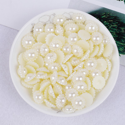 50gab. Saulespuķu formas plakans muguras krelles ABS pērļu pērlītes 13 mm Rhinestones DIY Amatniecībai Apģērba matu sprādzes rotājums G1134