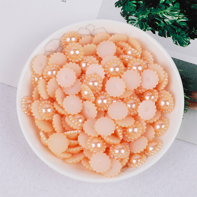 50gab. Saulespuķu formas plakans muguras krelles ABS pērļu pērlītes 13 mm Rhinestones DIY Amatniecībai Apģērba matu sprādzes rotājums G1134