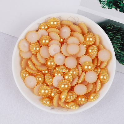 50gab. Saulespuķu formas plakans muguras krelles ABS pērļu pērlītes 13 mm Rhinestones DIY Amatniecībai Apģērba matu sprādzes rotājums G1134