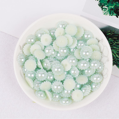 50gab. Saulespuķu formas plakans muguras krelles ABS pērļu pērlītes 13 mm Rhinestones DIY Amatniecībai Apģērba matu sprādzes rotājums G1134