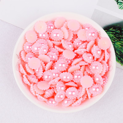 50gab. Saulespuķu formas plakans muguras krelles ABS pērļu pērlītes 13 mm Rhinestones DIY Amatniecībai Apģērba matu sprādzes rotājums G1134