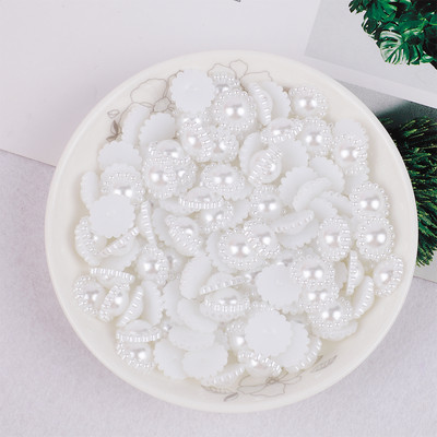 50gab. Saulespuķu formas plakans muguras krelles ABS pērļu pērlītes 13 mm Rhinestones DIY Amatniecībai Apģērba matu sprādzes rotājums G1134