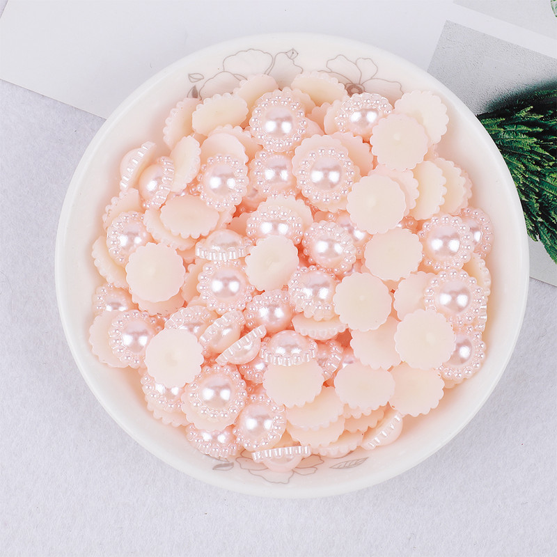 50gab. Saulespuķu formas plakans muguras krelles ABS pērļu pērlītes 13 mm Rhinestones DIY Amatniecībai Apģērba matu sprādzes rotājums G1134