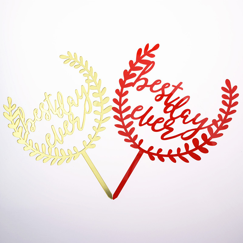 Kviešu akrils Visu laiku labākā kūku karoga virsma Zelta sarkana kūku karogi kāzu un gadadienu saderināšanās ballīšu kūku cepšanai