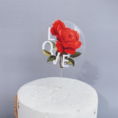 Нова сватбена торта Topper Love Rose Flowers Acrylic Cupcake Topper for Wedding Girls BirthdayParty Cake Decorations Baby Shower