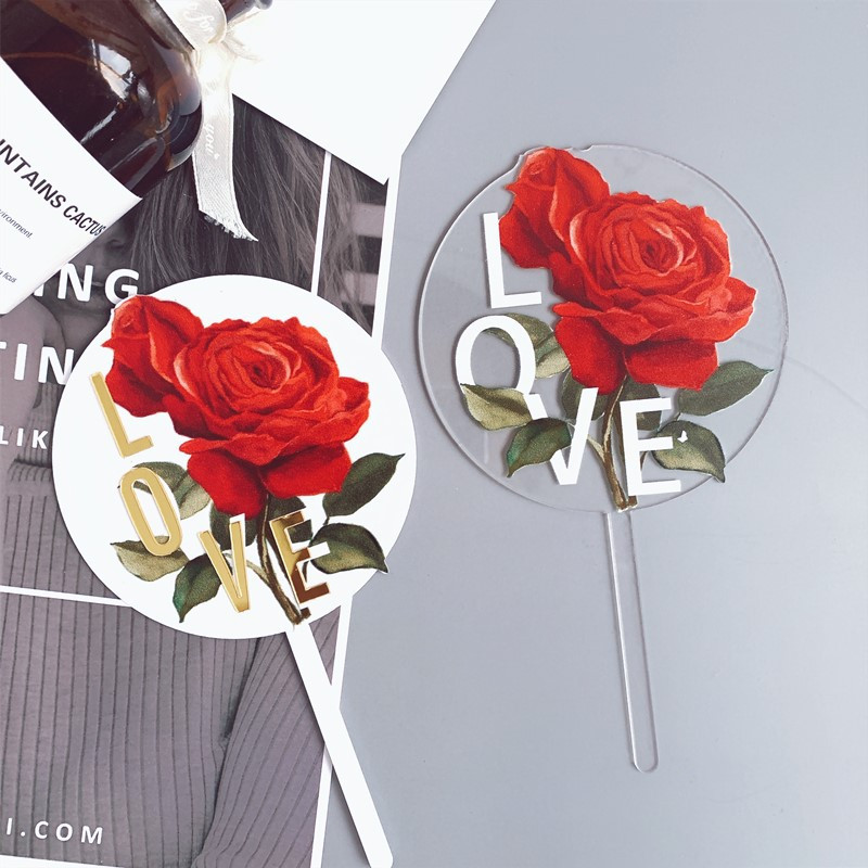Νέο κάλυμμα γαμήλιας τούρτας Love Rose Flowers Ακρυλικό κάλυμμα cupcake για κορίτσια γάμου Διακοσμήσεις κέικ γενεθλίων Baby Shower