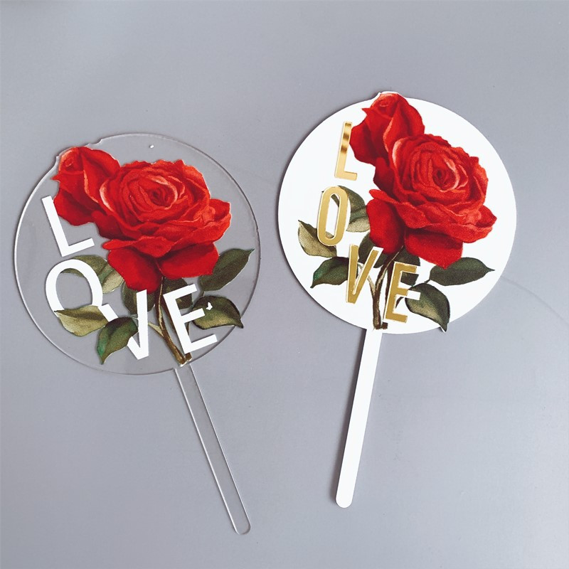 Νέο κάλυμμα γαμήλιας τούρτας Love Rose Flowers Ακρυλικό κάλυμμα cupcake για κορίτσια γάμου Διακοσμήσεις κέικ γενεθλίων Baby Shower