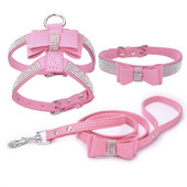 Нагръдник за домашни любимци Rhinestone Bow Малко куче Traction Rope Walking Котешки нагръдник Coleira Para Cachorro Котешки аксесоари