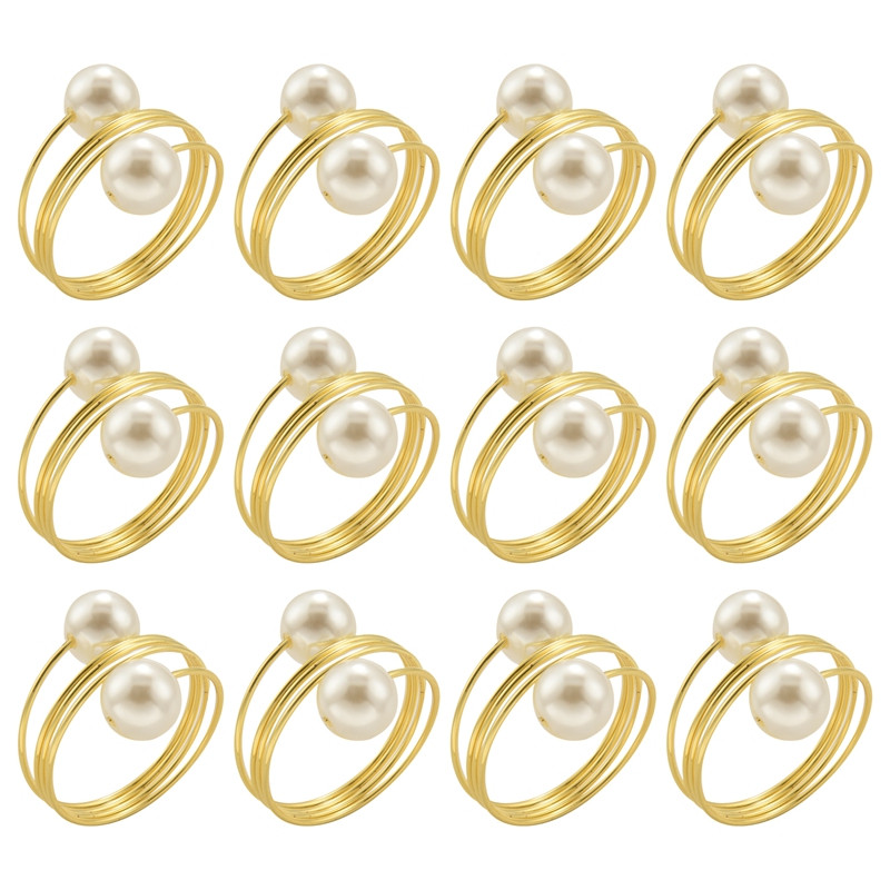 HOT-12 gab dubultpērļu salvešu gredzeni, salvešu turētāji, salvetes sprādze kāzu pieņemšanai, festivāliem, banketiem