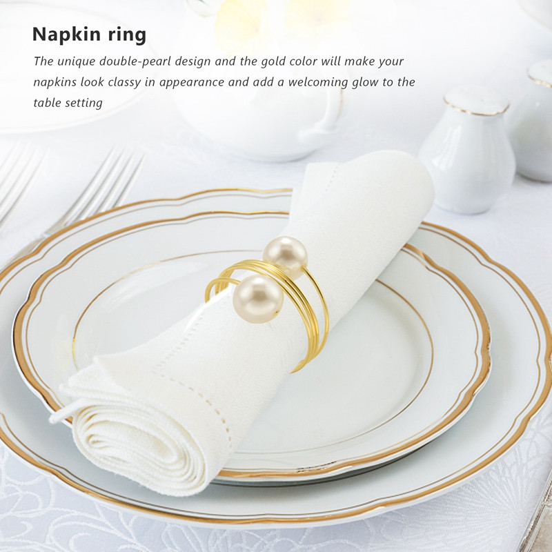 HOT-12 gab dubultpērļu salvešu gredzeni, salvešu turētāji, salvetes sprādze kāzu pieņemšanai, festivāliem, banketiem