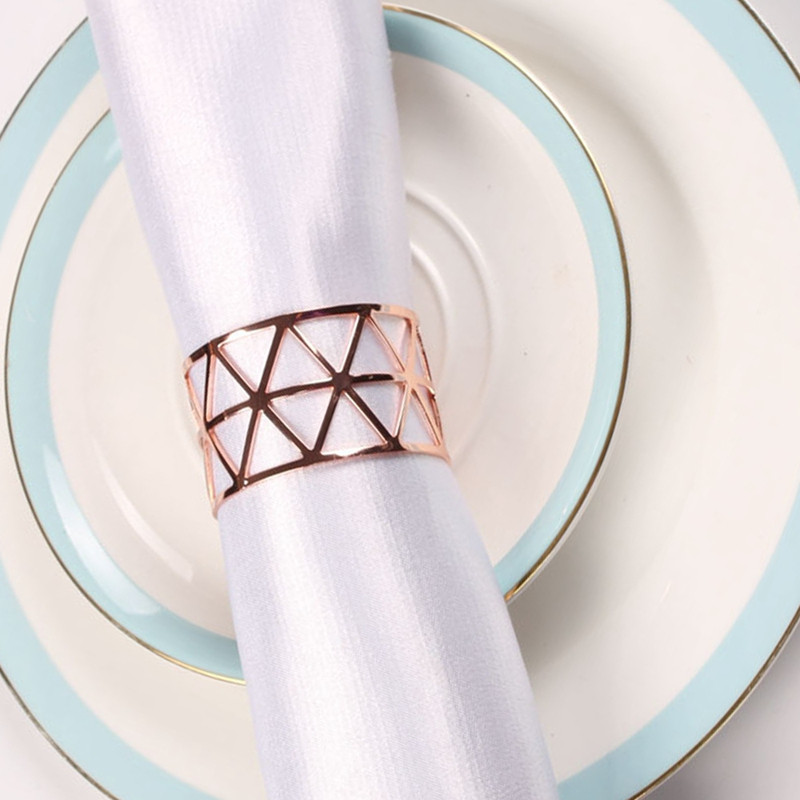 HOT-6Gb Ģeometriski dobi salvešu gredzeni Servetes turētājs ballīšu viesnīcas banketu ēdamistabas galda dekorēšanai