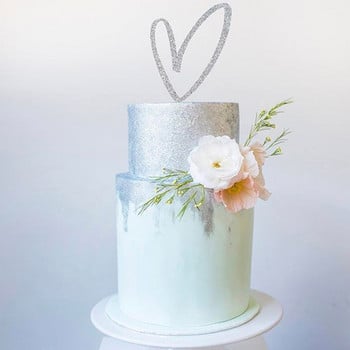 Нов Glitter Love Herat акрилен топер за сватбена торта Сребърно бял топер за торта за Свети Валентин за декорации на торта за сватбено тържество
