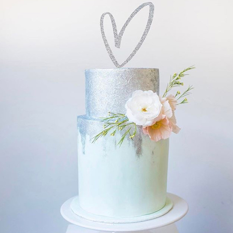New Glitter Love Herat Ακρυλικό Topper Γαμήλιας Τούρτας Ασημί Λευκό Τούρτα για την Ημέρα του Αγίου Βαλεντίνου για διακοσμήσεις τούρτας γάμου