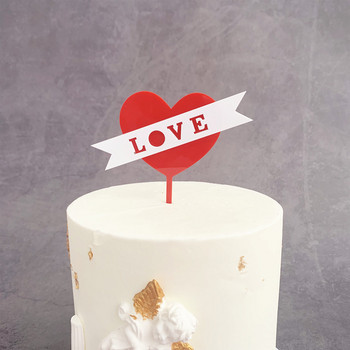 2020 Свети Валентин Акрилен топер за торта Red Love Wedding Cake Topper Консумативи за годишнина от сватба Парти Декорации на торти