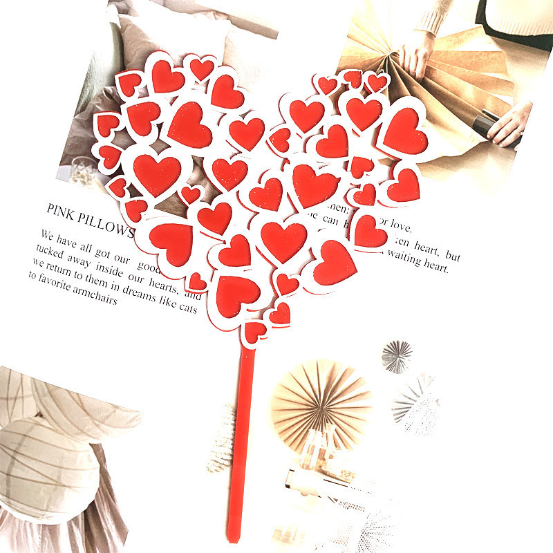 2020. gada Valentīna dienas akrila kūkas virsma, sarkana mīlestības kāzu kūkas virsma, piederumi kāzu gadadienas ballīšu kūku dekorēšanai