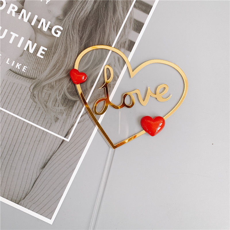 Jauns Zelta mīlestības kūkas pārklājums kāzu caurspīdīgai akrila kūkas virsmai Valentīndienas kāzu dzimšanas dienas kūkas dekorēšanai