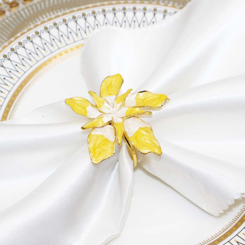 6Gb Jauns emaljas ziedu salvešu gredzenu turētājs Metāla salvešu sprādze kāzām Valentīna diena Jaunais gads Ziemassvētku rotājumi HWW234