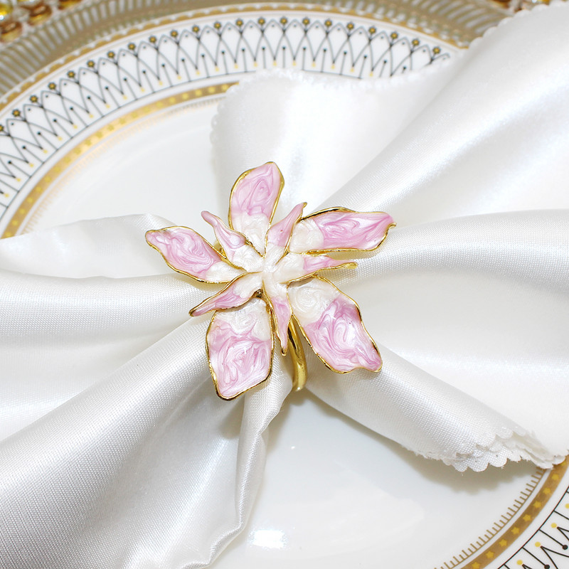 6Gb Jauns emaljas ziedu salvešu gredzenu turētājs Metāla salvešu sprādze kāzām Valentīna diena Jaunais gads Ziemassvētku rotājumi HWW234