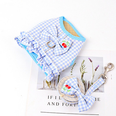 Mīlīgs suņu iejūga pavadas komplekts mugursoma Plaids Print Butterfly Elpojošs siets mājdzīvnieku zirglietas Kaķi Veste Suņu vilces virves piederumi