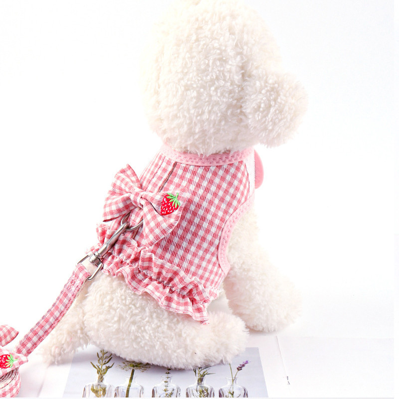 Mīlīgs suņu iejūga pavadas komplekts mugursoma Plaids Print Butterfly Elpojošs siets mājdzīvnieku zirglietas Kaķi Veste Suņu vilces virves piederumi