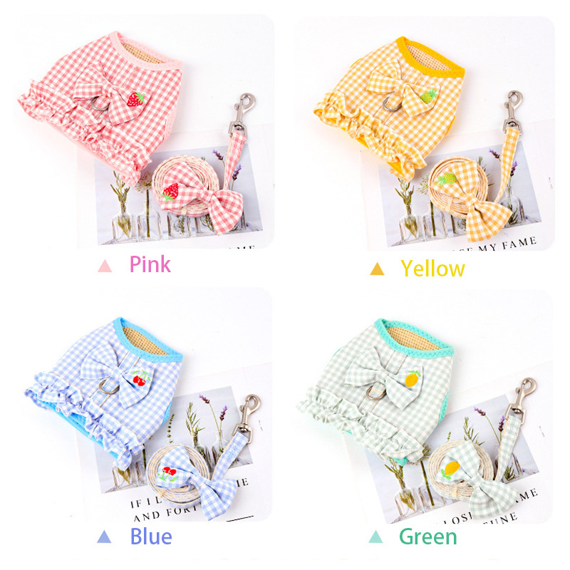 Jauki suņu iejūgu pavadu komplekts mugursoma Plaid Print Butterfly Elpojoša sieta mājdzīvnieku zirglieta Bichon Teddy Cats Vestes suņu aksesuāri