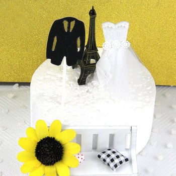 Топер за сватбена торта Рокля за булка и младоженец Сватбени декорации Хартиени топери за торта Декорации Mariage Парти консумативи Сувенири за възрастни