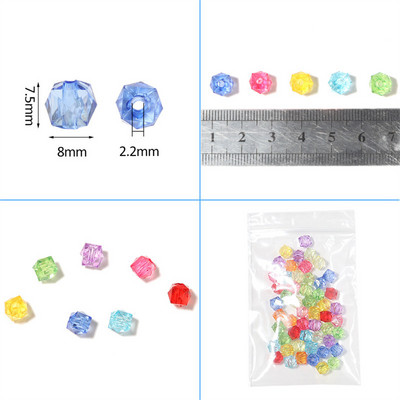 100pcs / pack acrylic transparent straight hole color multi-faceted diamond beads beads diy hand string accessories wholesale