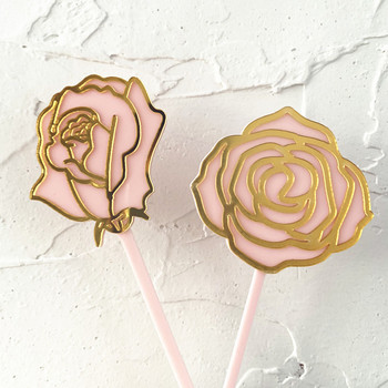 Love Wedding Acrylic Cake Topper Gold Rose Flower Acrylic Cupcake Topper For Wedding Anniversary Party Cake Decorations 2019 New