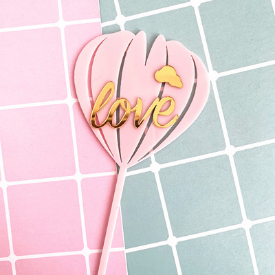 Mīlestības kāzu akrila kūkas virsma Zelta rožu ziedu akrila kūku virsma kāzu jubilejas ballīšu kūku dekorēšanai 2019. gada Jaunums