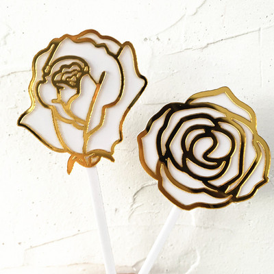 Mīlestības kāzu akrila kūkas virsma Zelta rožu ziedu akrila kūku virsma kāzu jubilejas ballīšu kūku dekorēšanai 2019. gada Jaunums