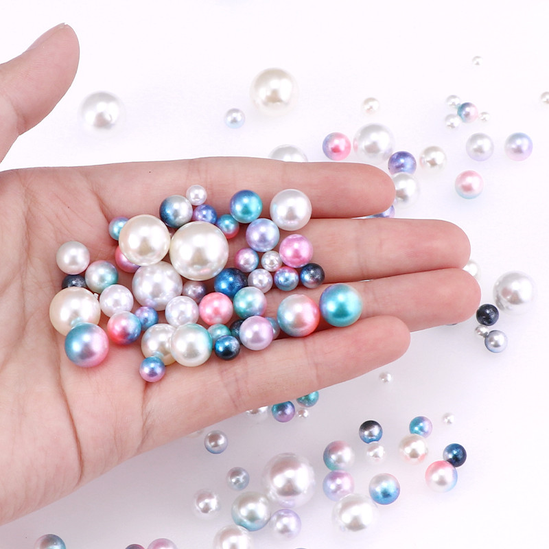 6-10 mm varavīksnes krāsas ABS pērļu imitācijas apaļas plastmasas starplikas lodītes bez cauruma priekš DIY amatniecības rokassprādzes kaklarotas rotaslietu izgatavošanai