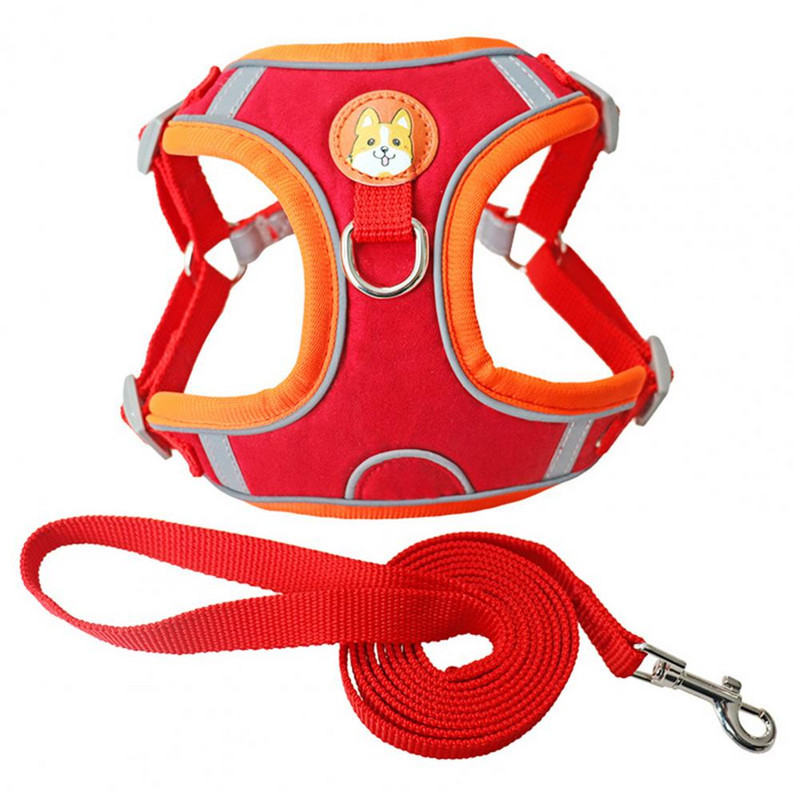 2 gab./komplektā Mājdzīvnieku suņu iejūga pavadas komplekts Atstarojošās sloksnes novērš elpojošu suņu krūškurvja siksnas vilkšanu maziem un vidējiem