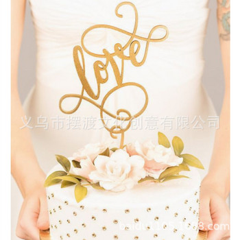 Love Wedding CakeTopper Акрилно златно сърце Прозрачен топер за кексчета за сватба Рожден ден ангажирани Консумативи за декорация на парти торта