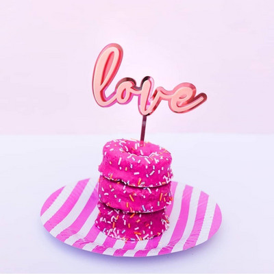 Love Wedding CakeTopper Akril arany szív átlátszó cupcake topper esküvői születésnapi jegyes party torta dekorációs kellékek