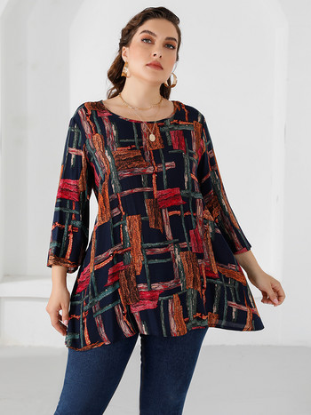 Γυναικεία μπλούζα 4XL 5XL Plus Size 2021 Φθινόπωρο με τρία τέταρτα μανίκια πολύχρωμη στάμπα Casual μακριά μπλούζα Φαρδιά υπερμεγέθη γυναικεία μπλουζάκια