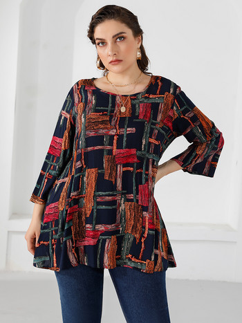 Γυναικεία μπλούζα 4XL 5XL Plus Size 2021 Φθινόπωρο με τρία τέταρτα μανίκια πολύχρωμη στάμπα Casual μακριά μπλούζα Φαρδιά υπερμεγέθη γυναικεία μπλουζάκια