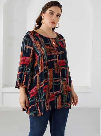 Γυναικεία μπλούζα 4XL 5XL Plus Size 2021 Φθινόπωρο με τρία τέταρτα μανίκια πολύχρωμη στάμπα Casual μακριά μπλούζα Φαρδιά υπερμεγέθη γυναικεία μπλουζάκια