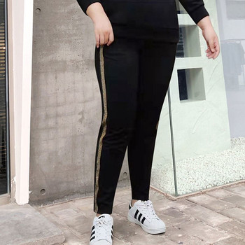 Casual μαύρο ίσιο παντελόνι Vintage τσέπες Splice στο πλάι Πνομ Πενχ Ριγέ ελαστικό ψηλόμεσο Ανοιξιάτικο φθινόπωρο Plus Size Παντελόνι