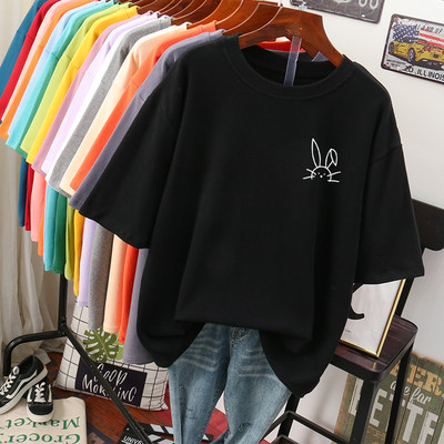 EBAIHUI 100 Cotton L-5XL Liela izmēra T krekls Karikatūras apdrukas T krekls ar īsām piedurknēm Sieviešu tops vasaras Kawaii Couple O Neck T krekli